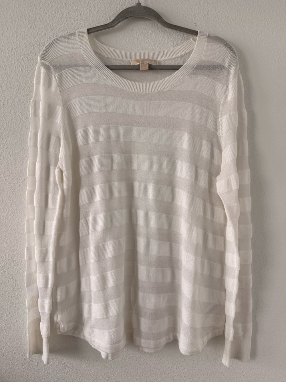 Michael Kors White Sheer-Striped Knit Long Sleeve Top
